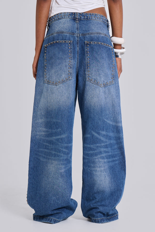 Nailed Studded Colossus Jeans in Vintage Blue Wash