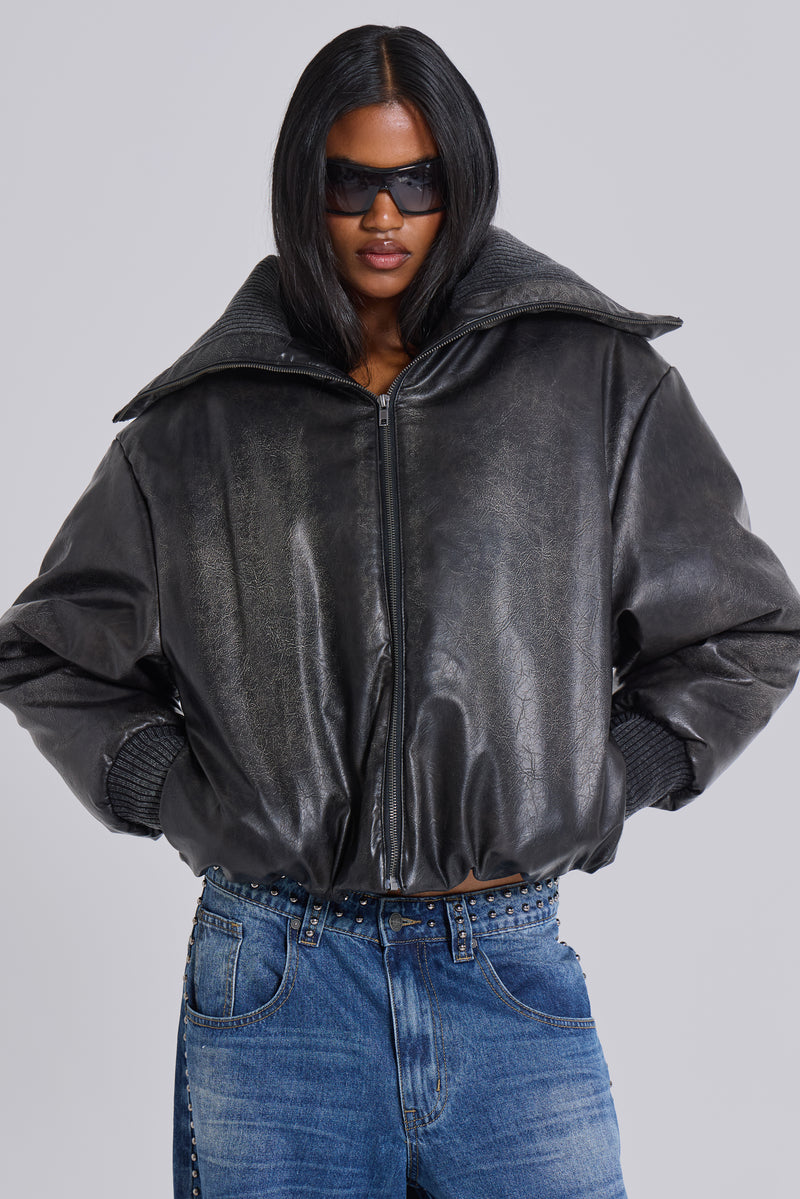 Black Alloy Vegan Leather Bomber Jacket