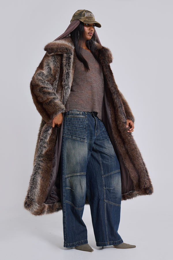 Agyness Brown Faux Fur Coat