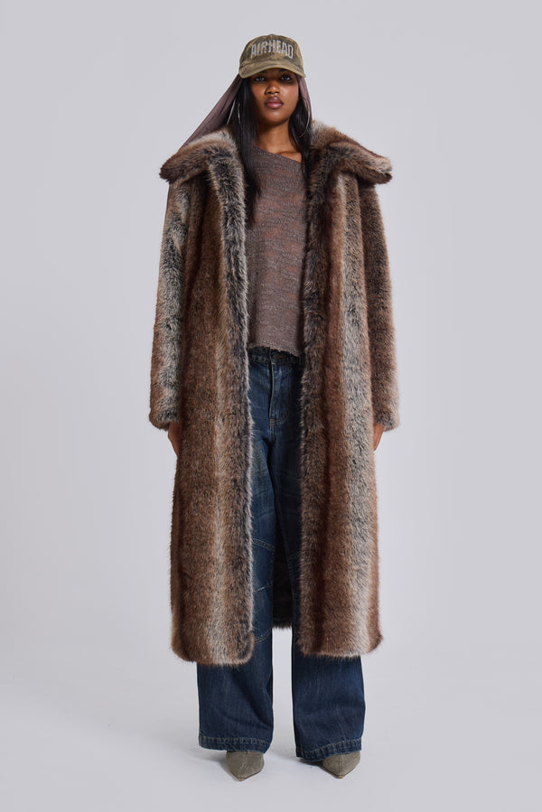 Agyness Brown Faux Fur Coat