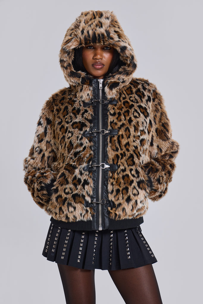 Leopard Faux Fur Hooded Mendoza Jacket