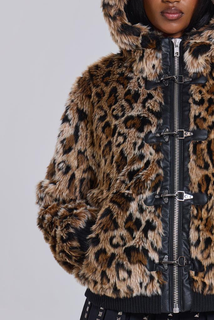 Leopard Faux Fur Hooded Mendoza Jacket