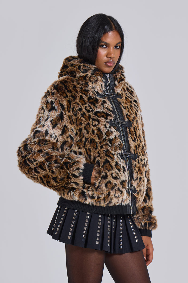 Leopard Faux Fur Hooded Mendoza Jacket