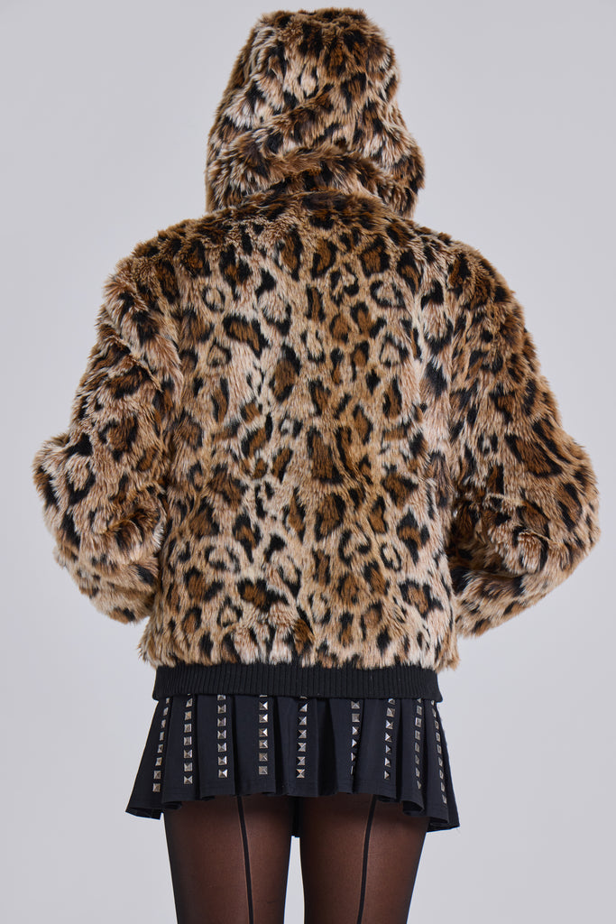 Leopard Faux Fur Hooded Mendoza Jacket