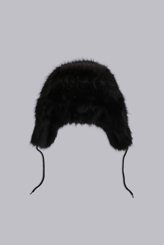 Black Faux Fur Trapper Hat