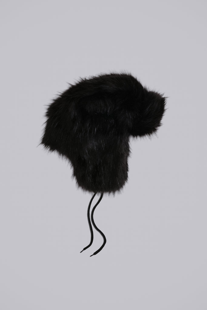 Black Faux Fur Trapper Hat