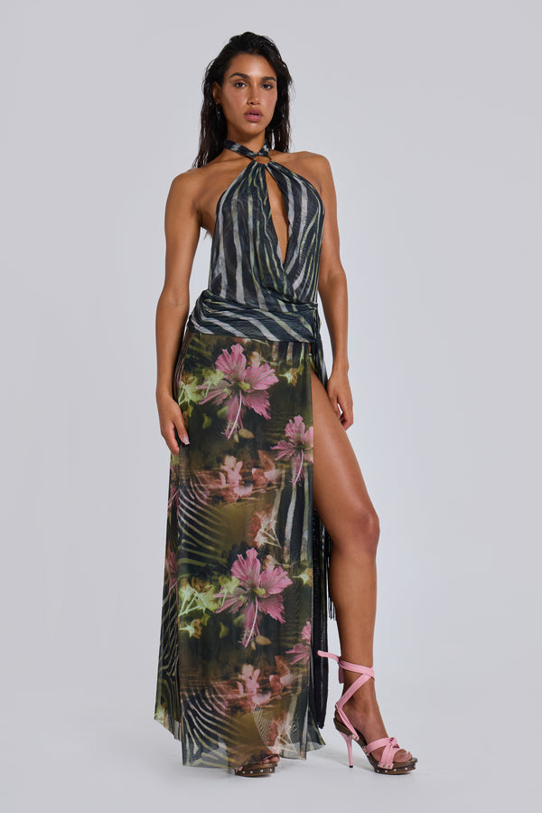 Talassa Maxi Dress with Real Feather
