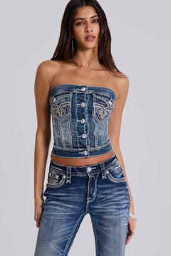 Rock Revival Denim Corset Top - UK 12 / Blue