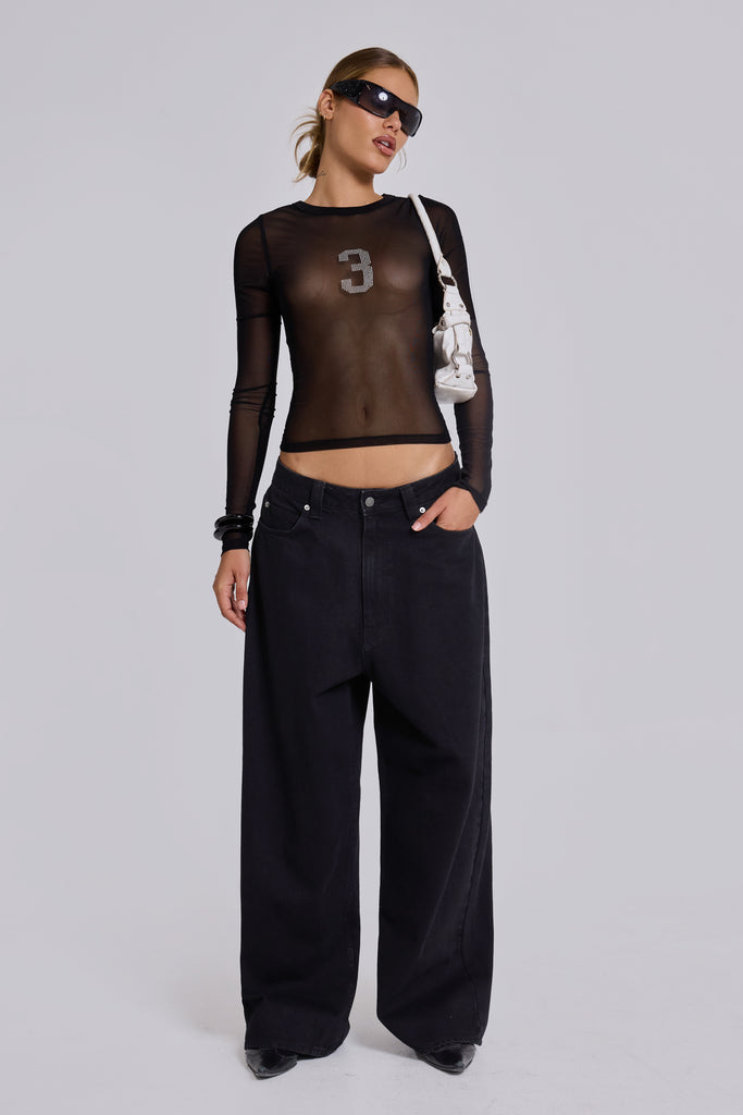 3’S A Crowd Diamante Mesh Top