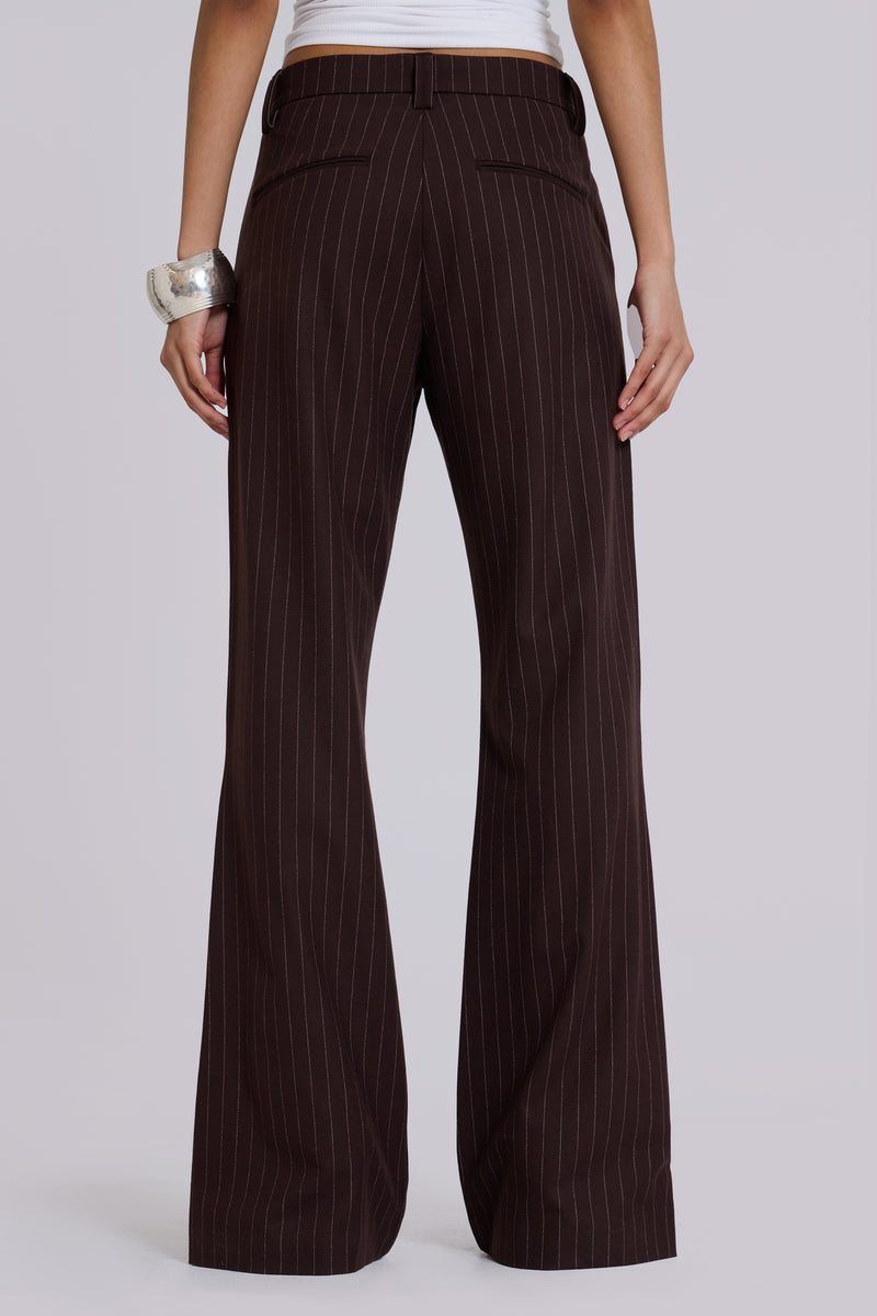 Brown Pinstripe Stacked Bootcut Suit Pants