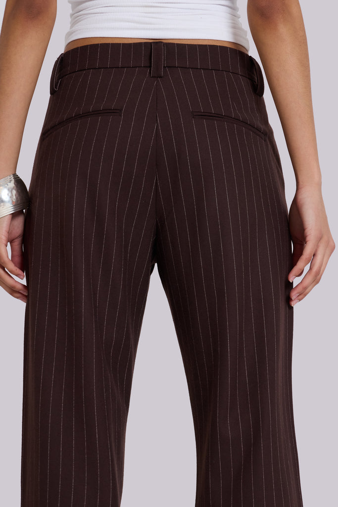 Brown Pinstripe Stacked Bootcut Suit Pants