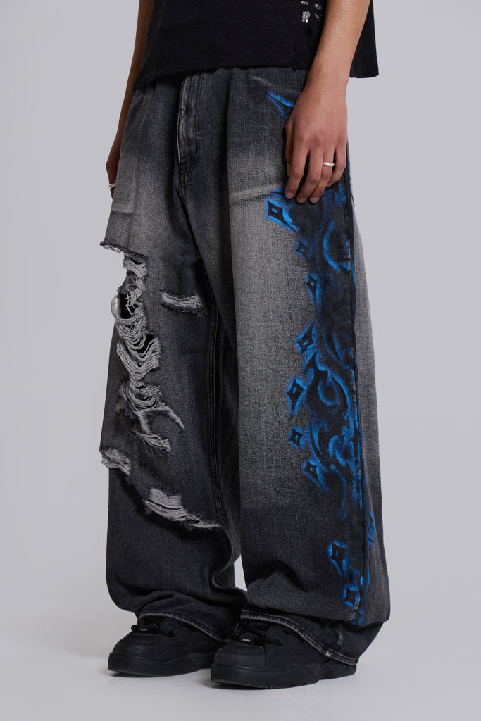Black Spike Airbrush XL Ripped Colossus Jeans