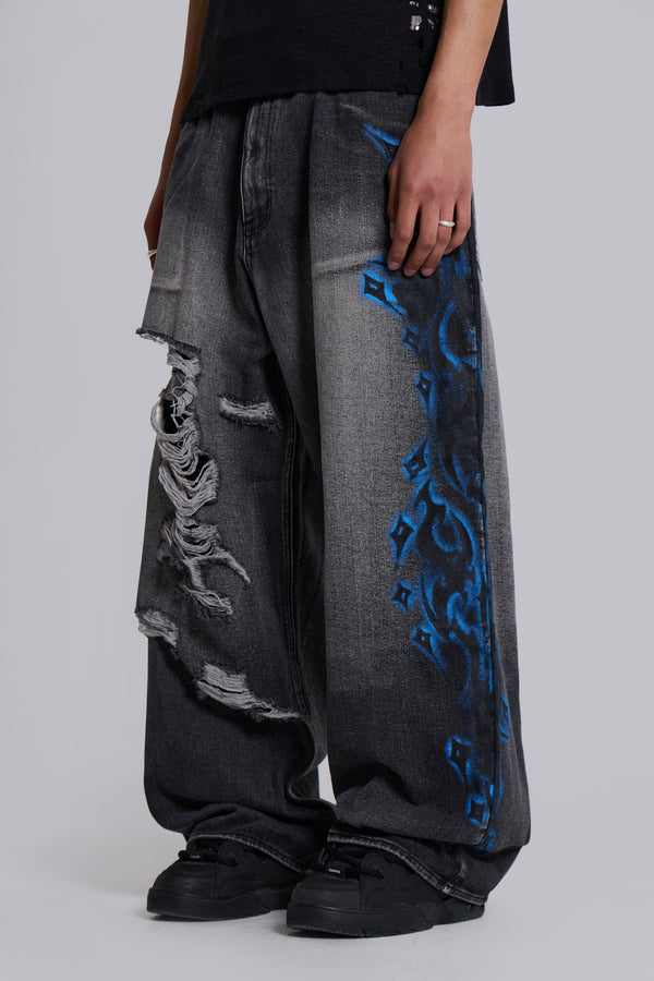 Black Spike Airbrush XL Ripped Colossus Jeans