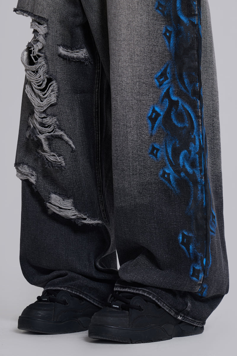 Black Spike Airbrush XL Ripped Colossus Jeans