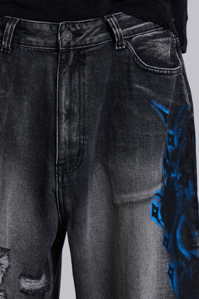 Black Spike Airbrush XL Ripped Colossus Jeans