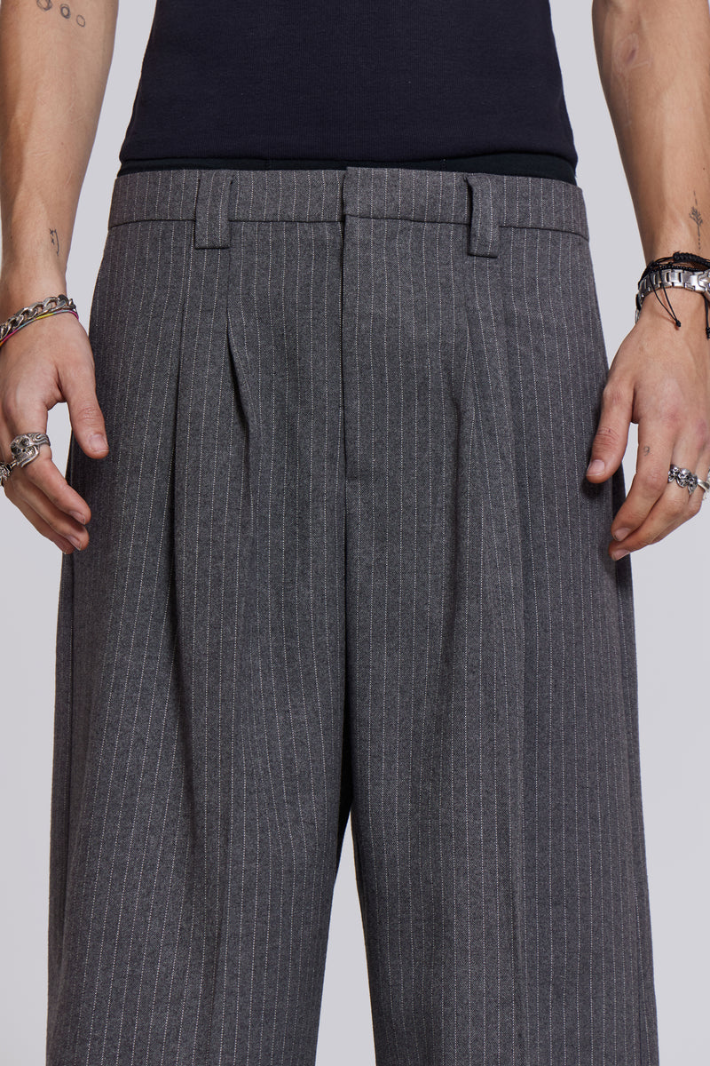 Goliath Light Grey Pinstripe Suit Pant | Jaded London
