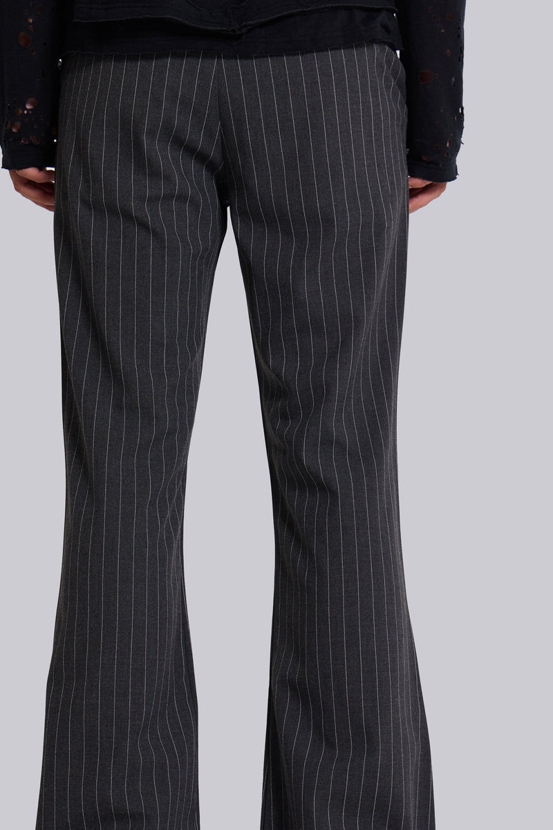 Grey Pinstripe Stacked Bootcut Suit Pants