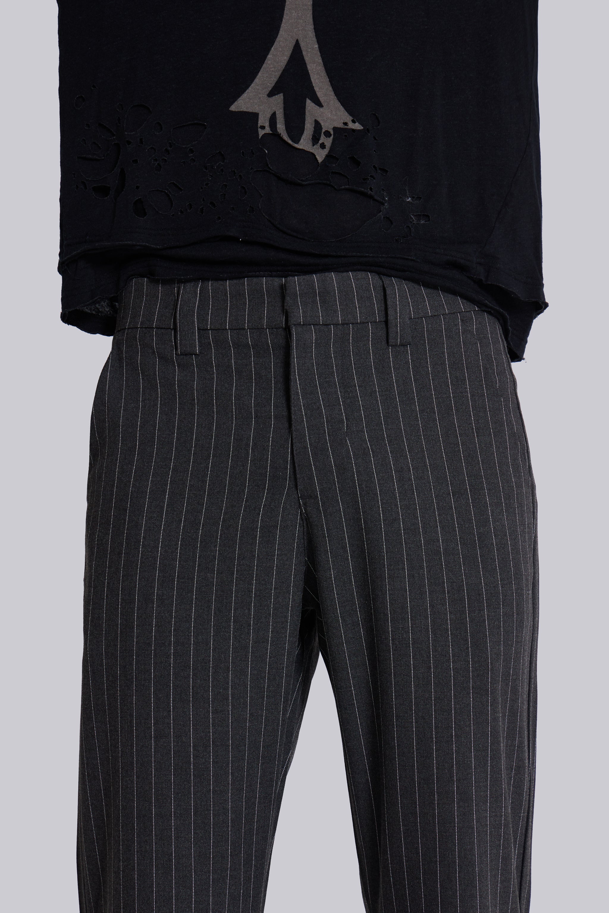 Grey Pinstripe Stacked Bootcut Suit Pants