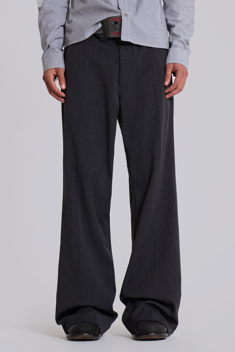 Grey Stacked Bootcut Suit Pants