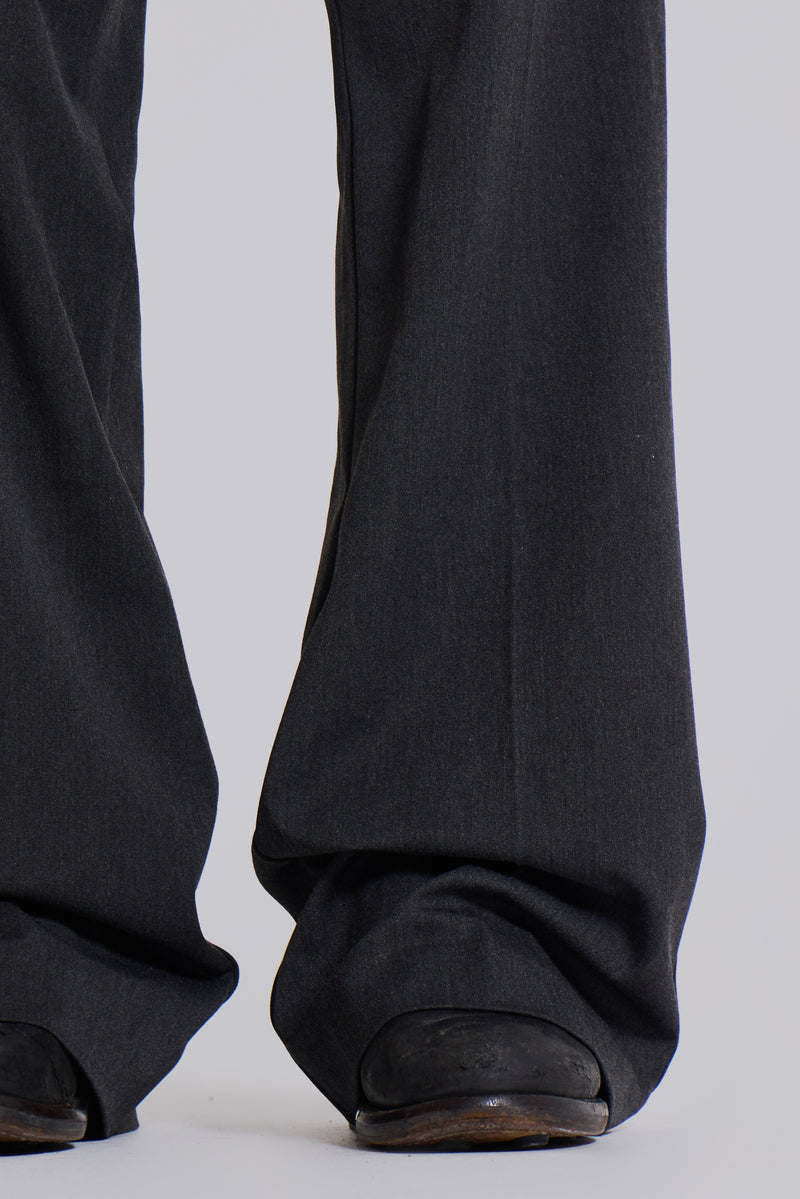 Grey Stacked Bootcut Suit Pants