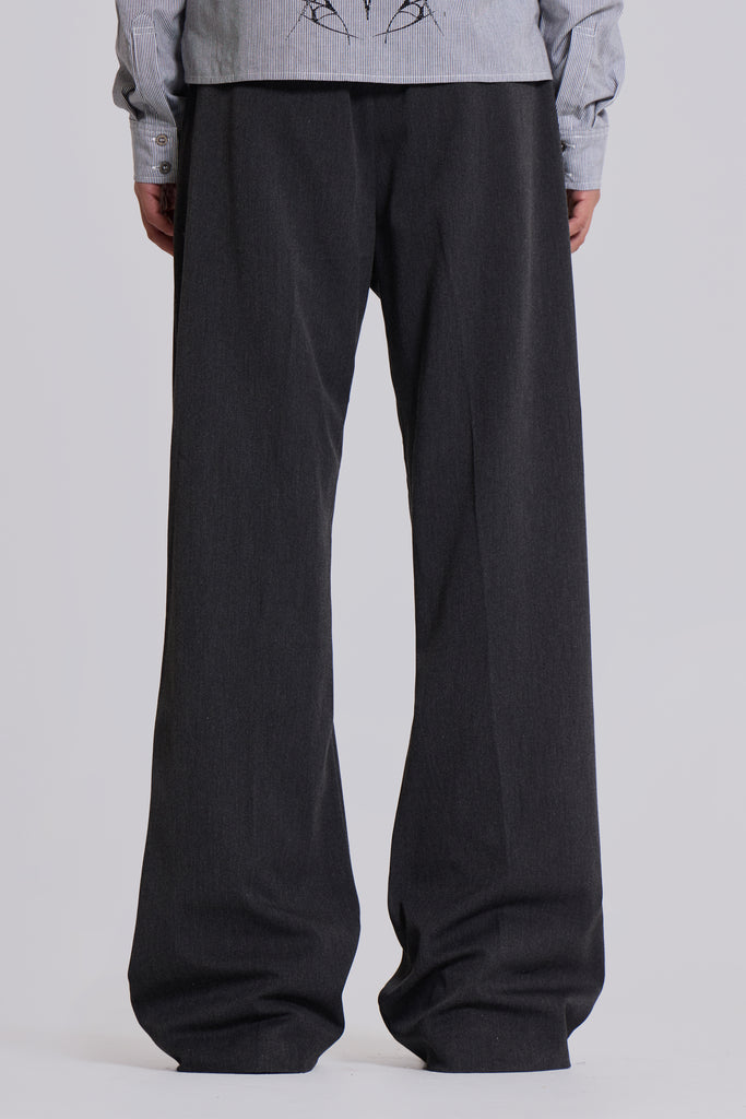 Grey Stacked Bootcut Suit Pants