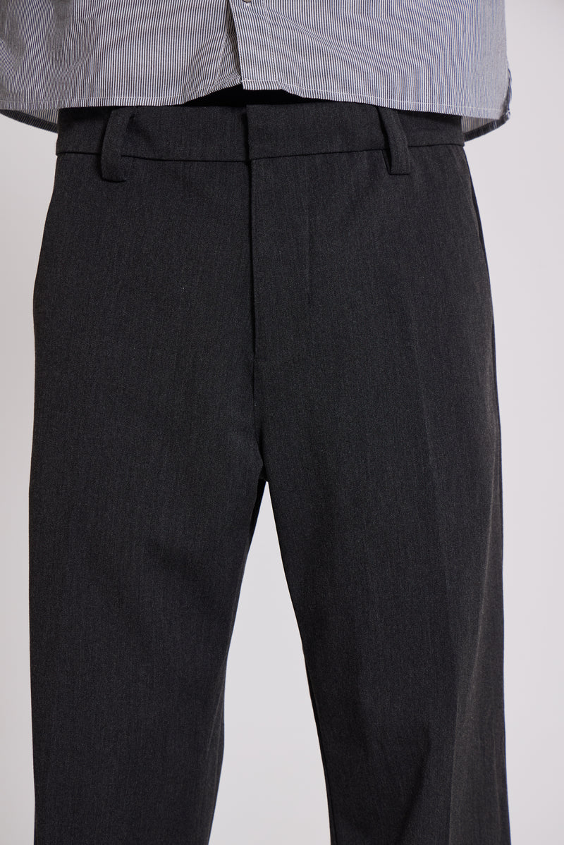 Grey Stacked Bootcut Suit Pants