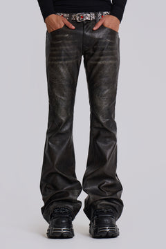 Washed Black PU Drift Bootcut Jeans - W28 / Black