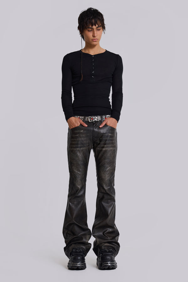 Washed Black PU Drift Jeans