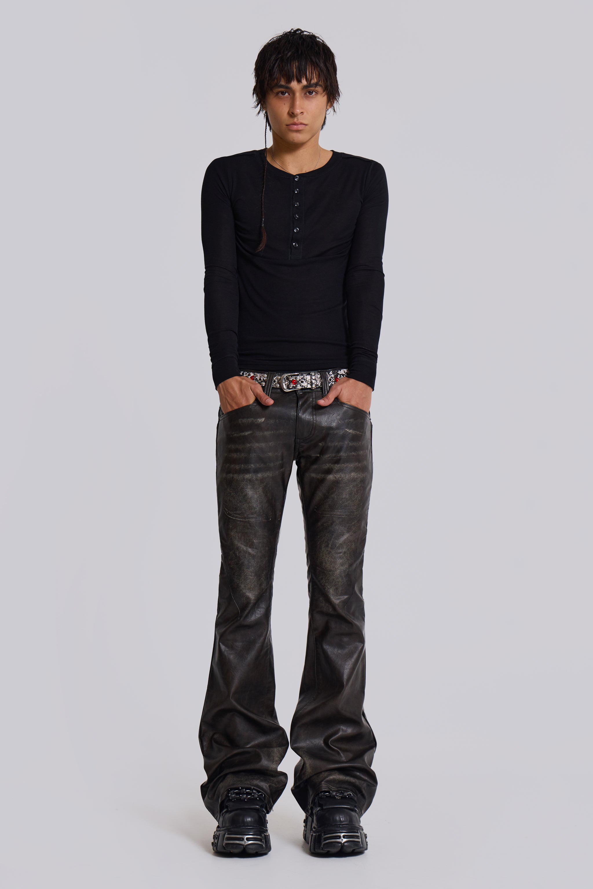 Washed Black PU Drift Jeans