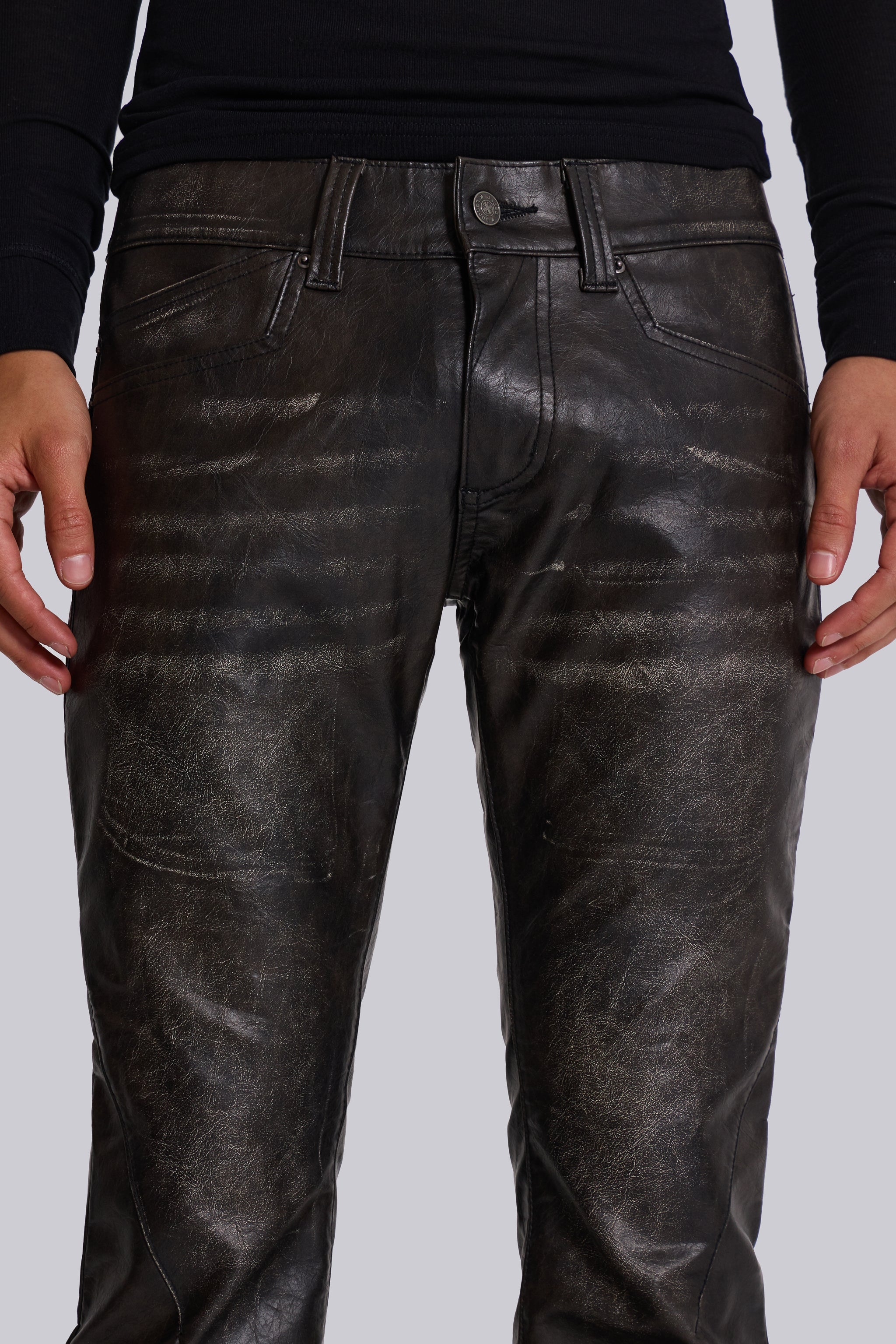 Washed Black PU Drift Jeans