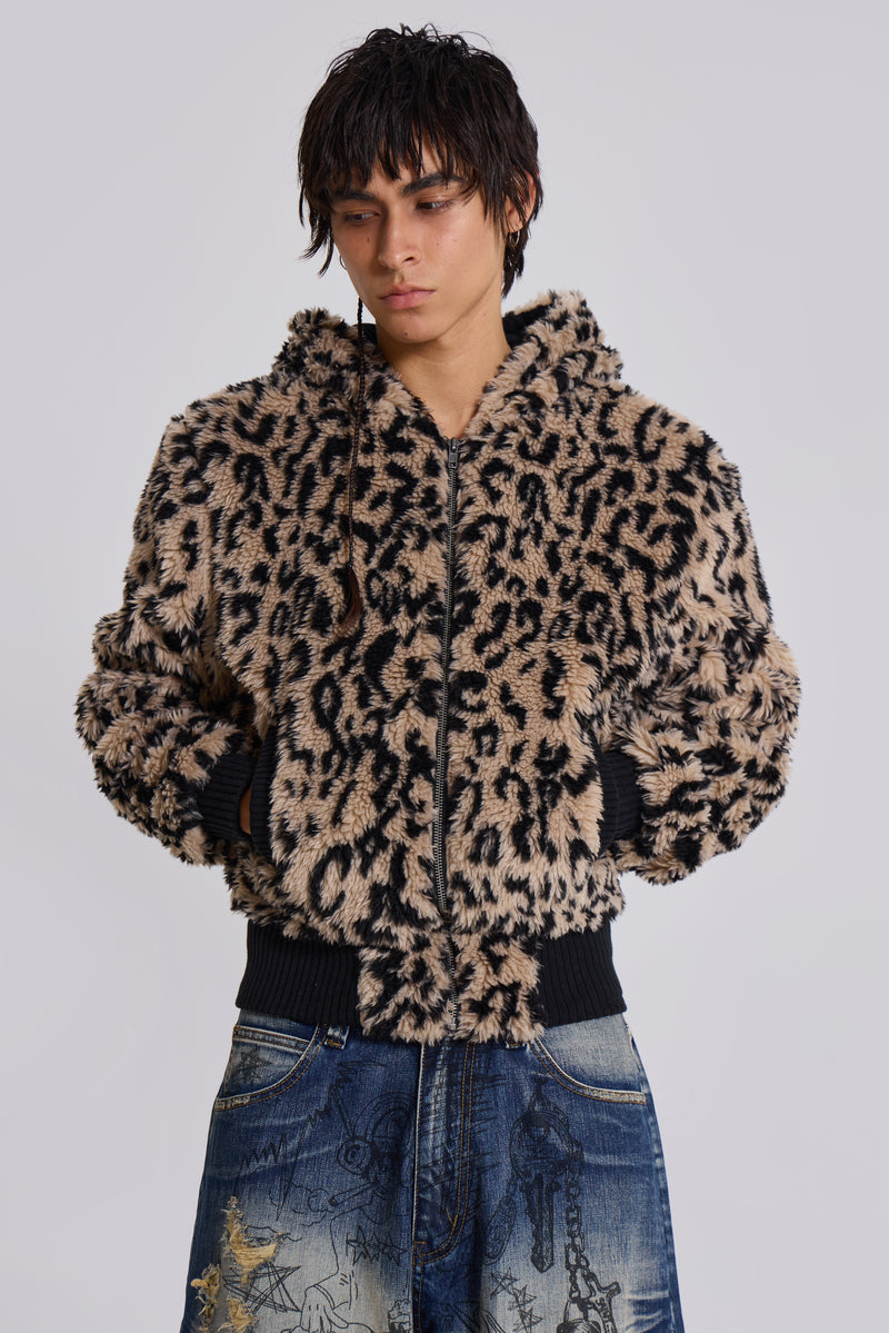 Leopard Faux Fur Hooded Jacket