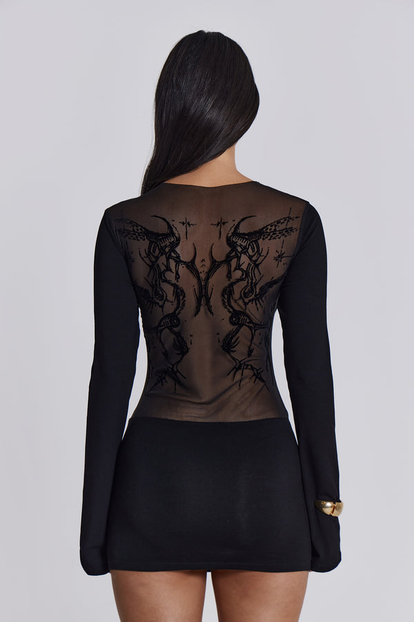 Black Wings Mesh Dress