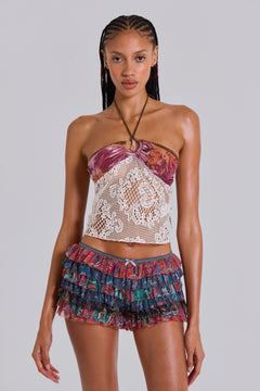 Eliana Devore Knit Bandeau Top in White - UK 14 / Multi