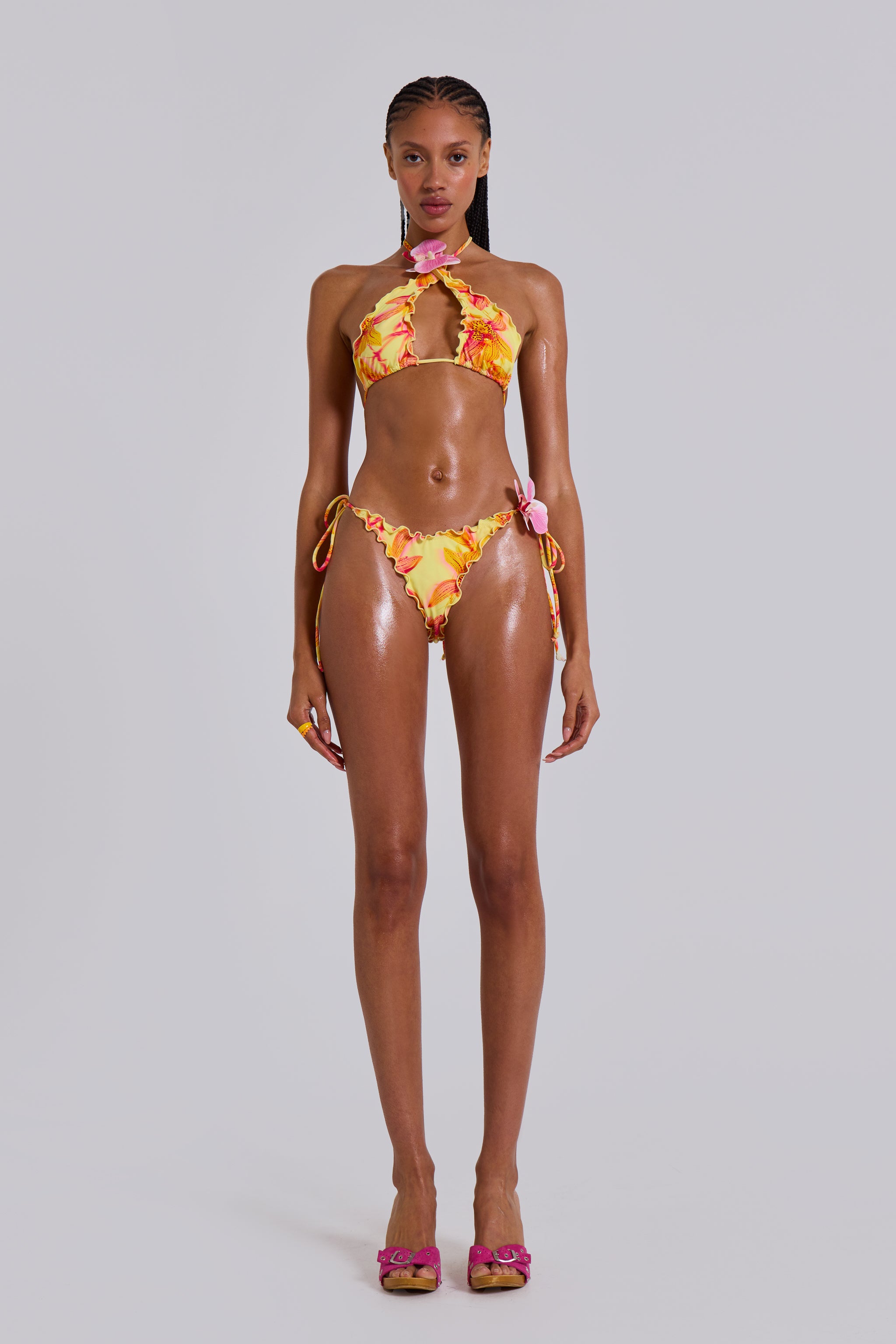 Lucia Ruffle Bikini Bottom with Flower Detail