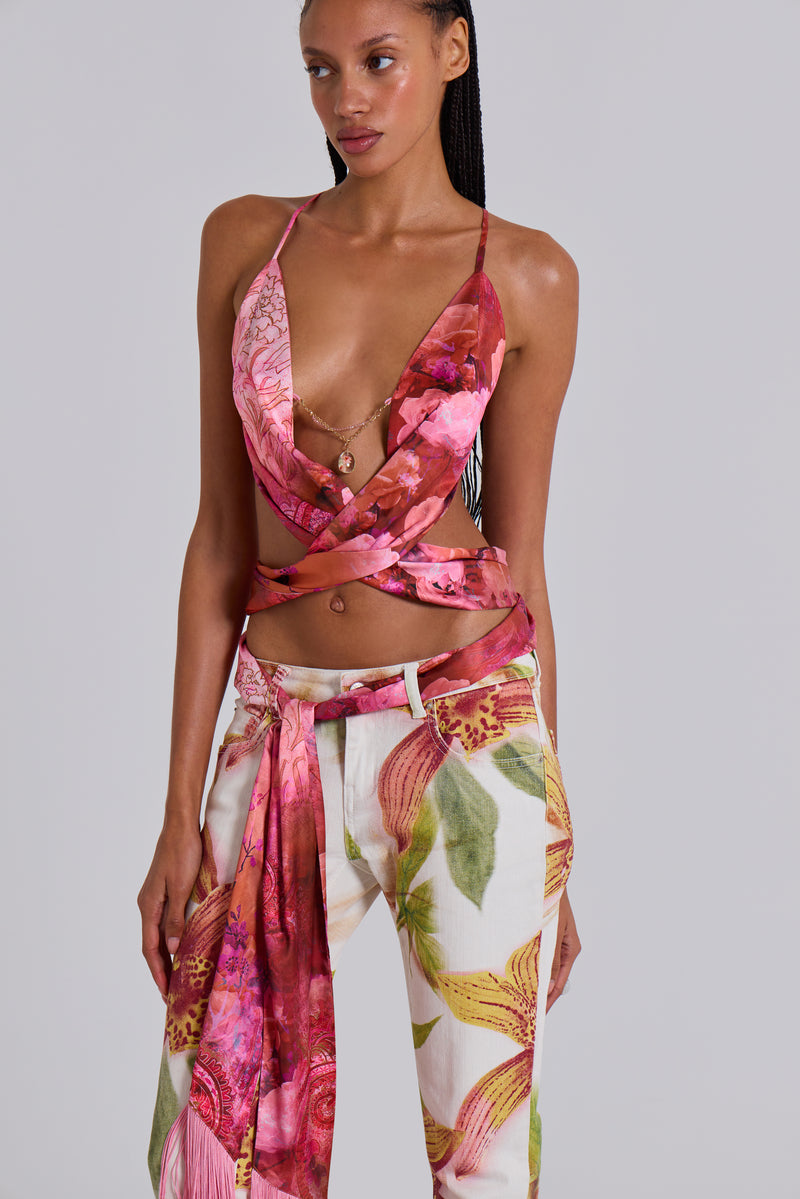 Pink satin wrap top online