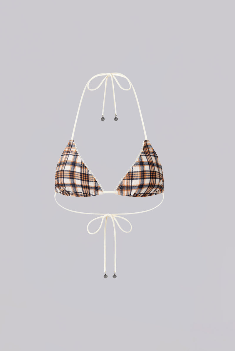 Checked In Triangle Bikini Top