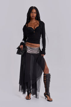 Evodia Chainmail Chiffon Wrap Skirt - UK 8 / Black