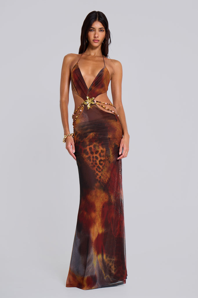 Vida Backless Maxi Dress in Whiskey