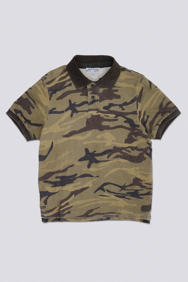 Washed Camo Polo Top