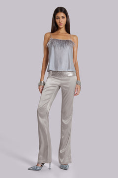 Nivi Chainmail Satin Trousers in Silver - UK 14 / Silver
