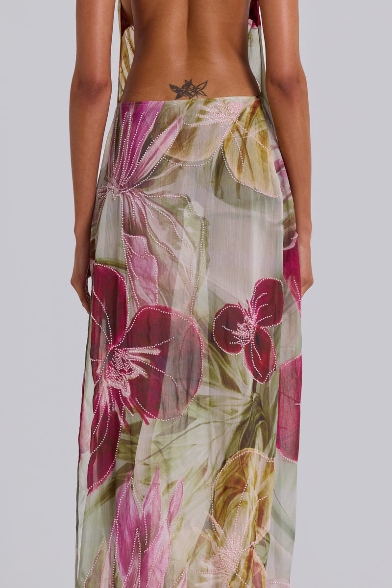 dahlia hand-beaded backless chiffon maxi dress Dahlia Hand-Beaded Backless Chiffon Maxi Dress | Jaded London