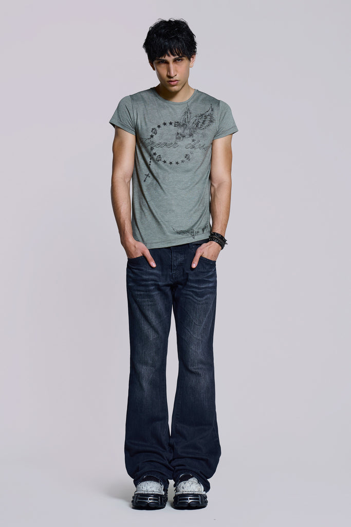 Indigo Creased Drift Bootcut Jeans | Jaded London | Clothing