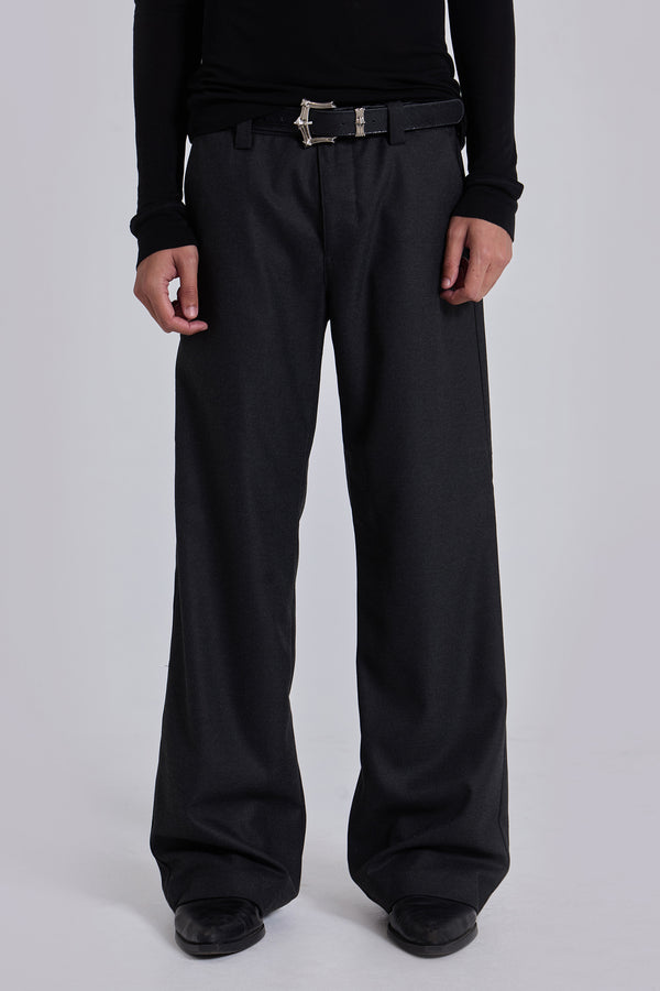 Charcoal Stacked Straight Suit Pants