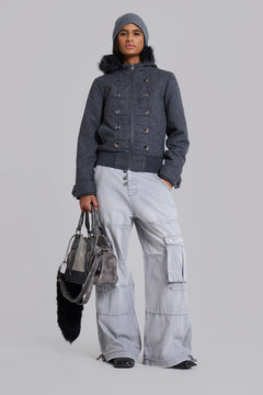 Marl Military Hooded Jacket - L / Grey