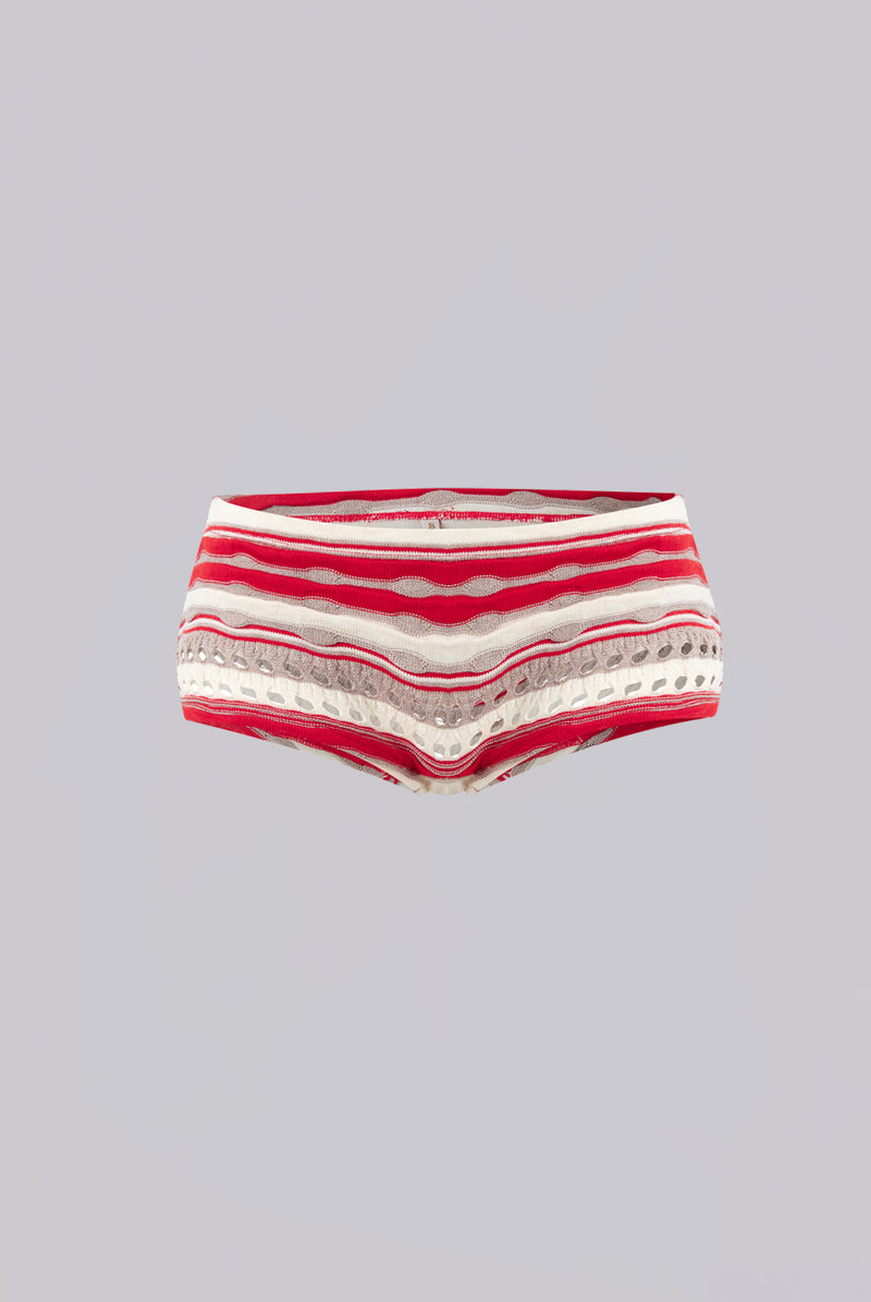 Cata Red Stripe Ruffle Knit Mini Shorts