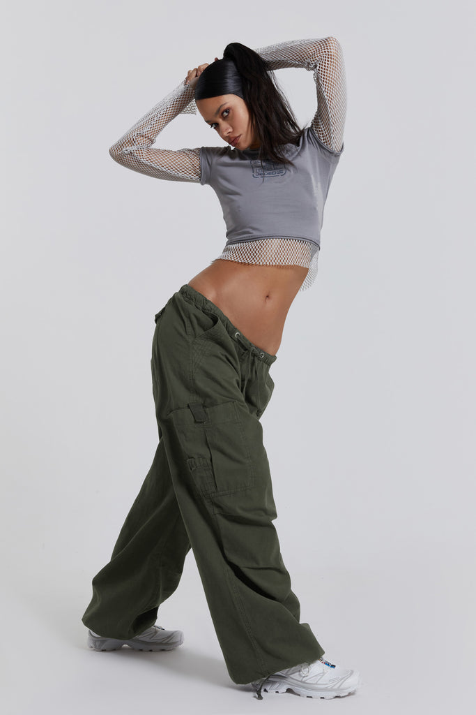 Khaki Parachute Cargo Pants | Jaded London