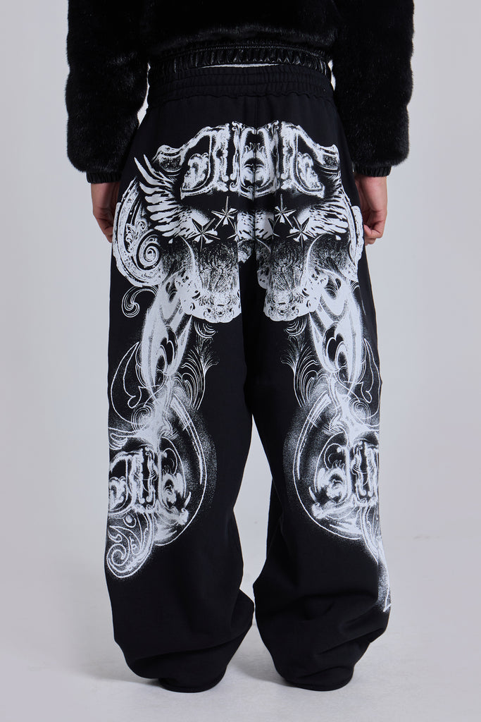 Black Gothic Print Baggy Monster Joggers