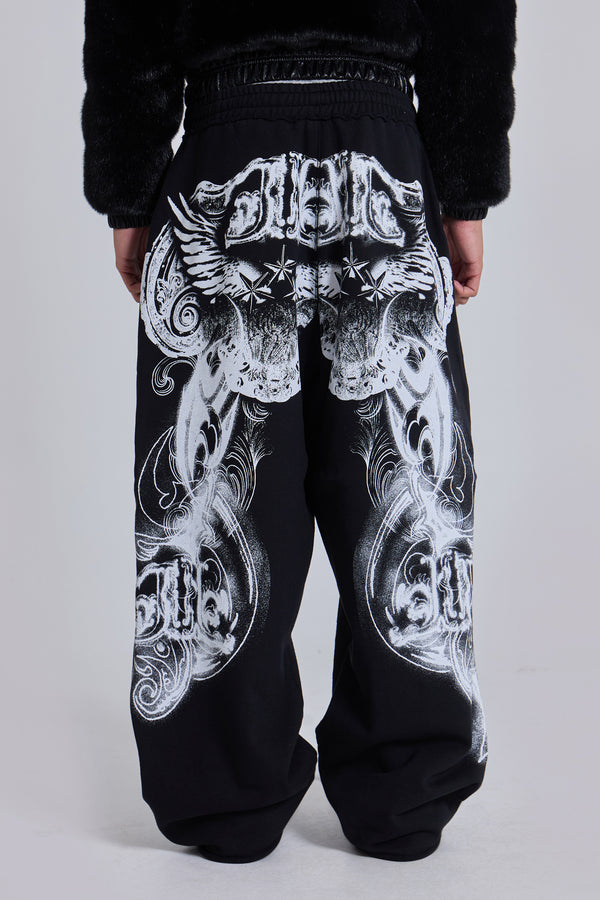 Black Gothic Print Baggy Monster Joggers