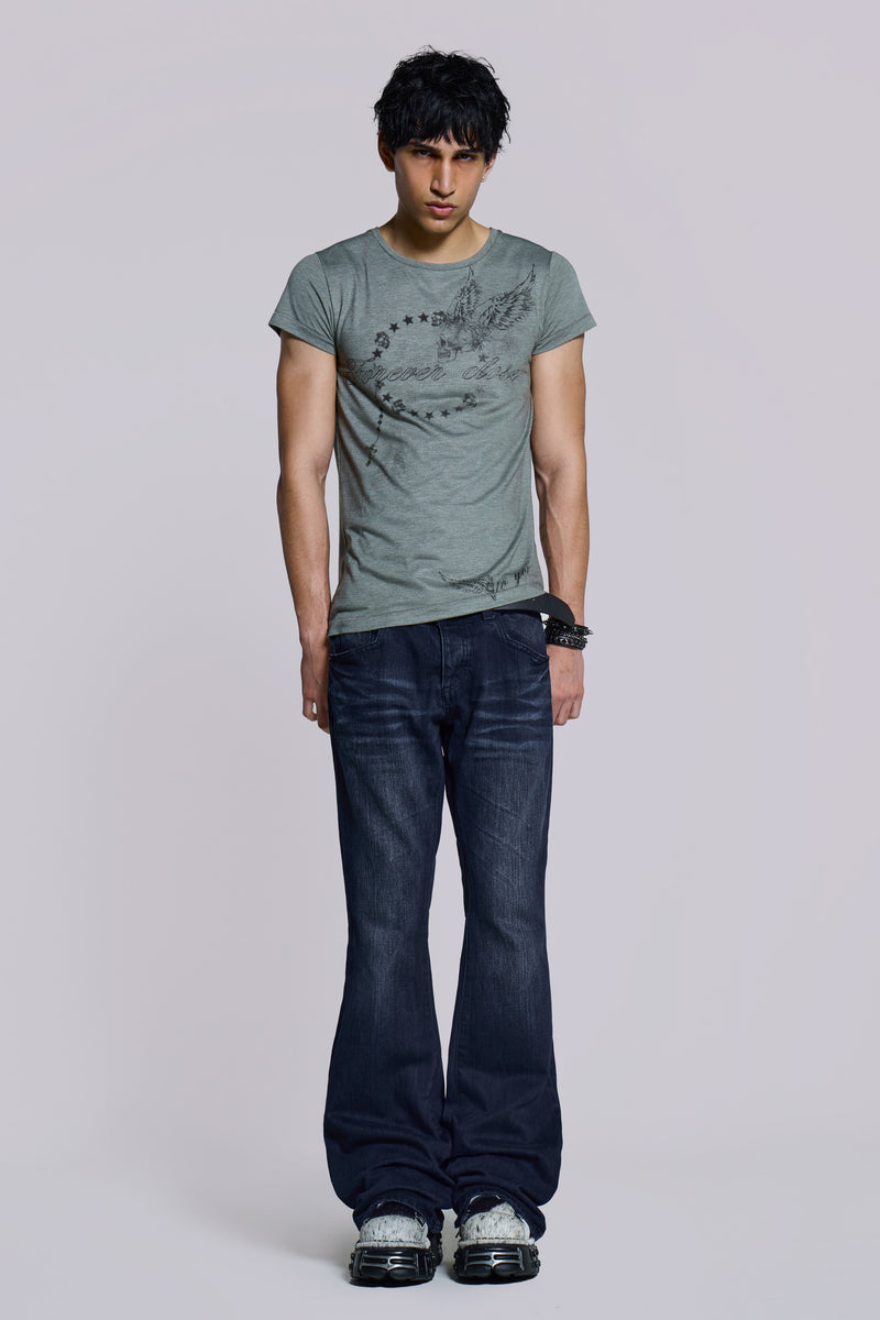 Indigo Creased Drift Bootcut Jeans | Jaded London | Clothing