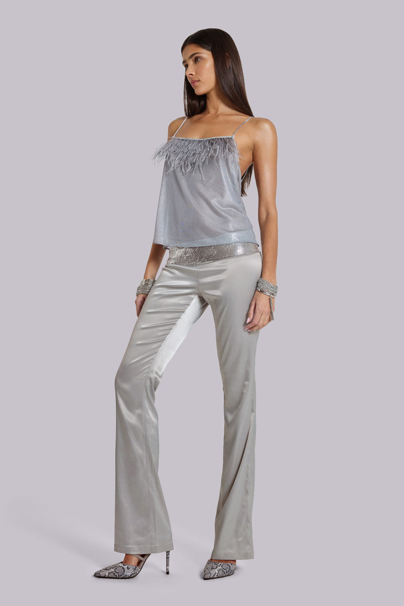silver satin dress pants Eva Loose Stretch Wide Leg Silky Pants - Silver Gray | Modest Pants